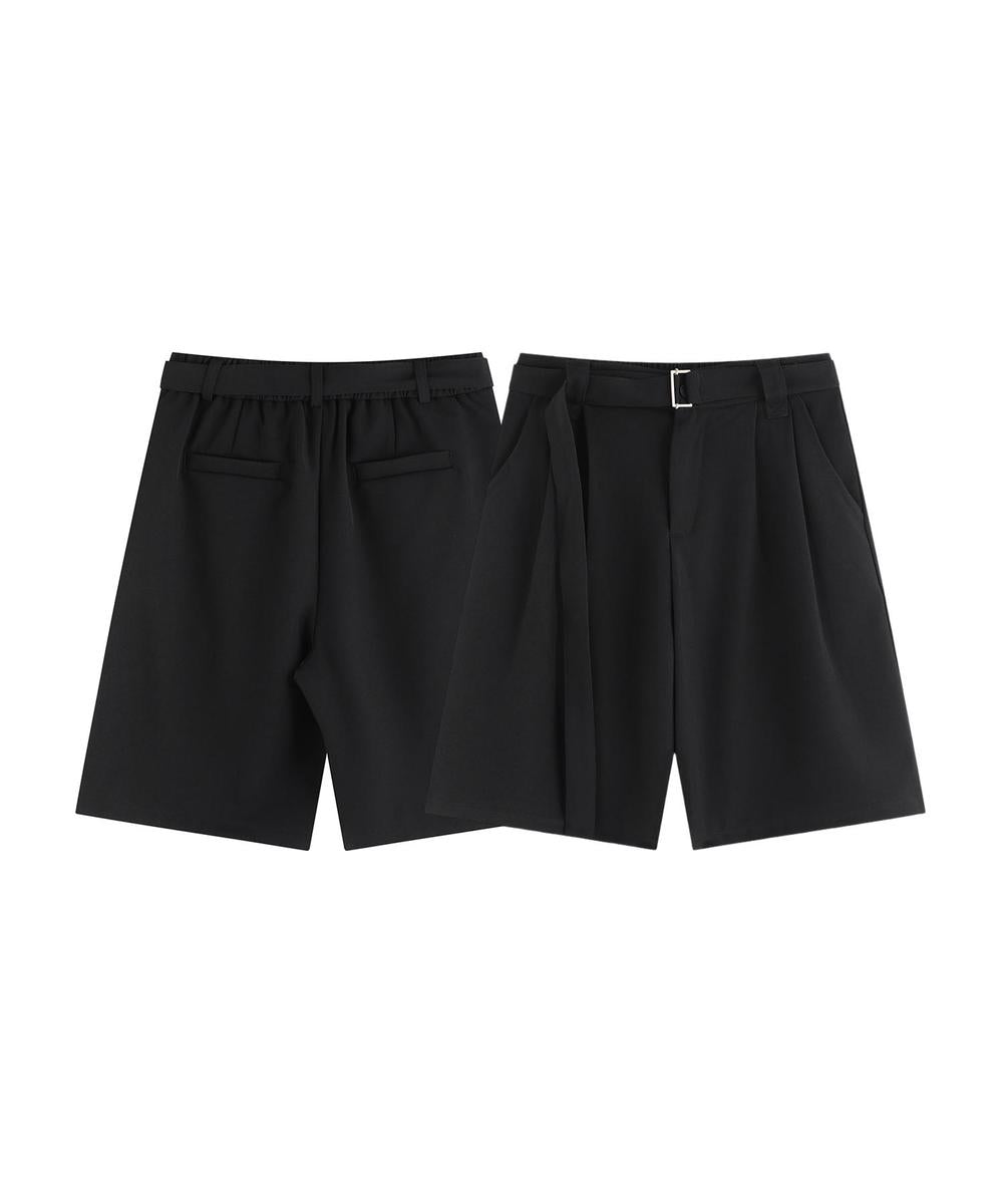 共布ベルト付きタックショートスラックスパンツ