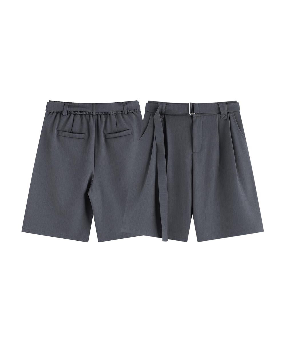 共布ベルト付きタックショートスラックスパンツ