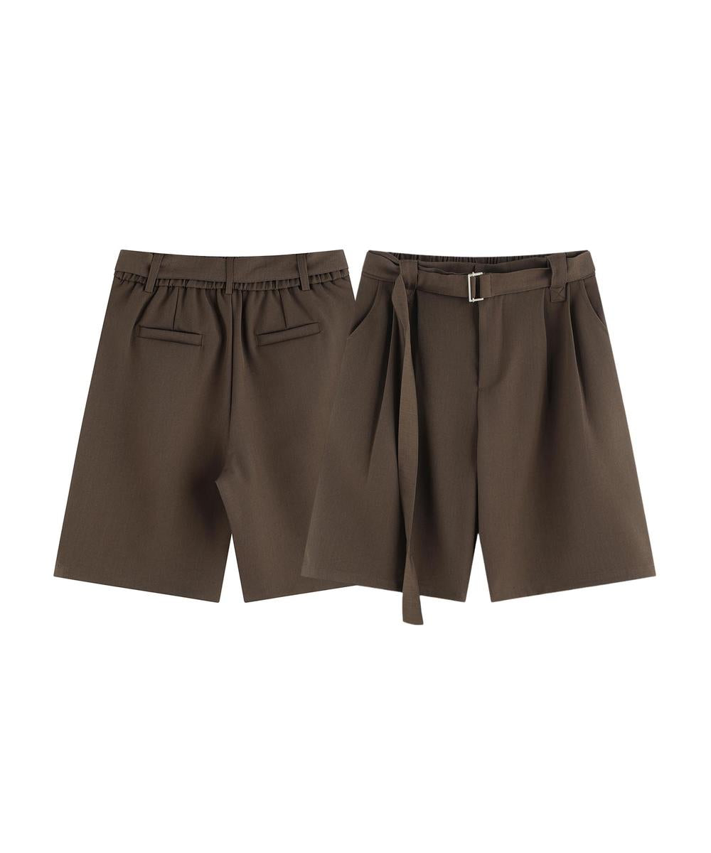 共布ベルト付きタックショートスラックスパンツ