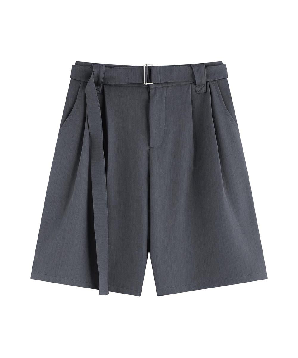 共布ベルト付きタックショートスラックスパンツ