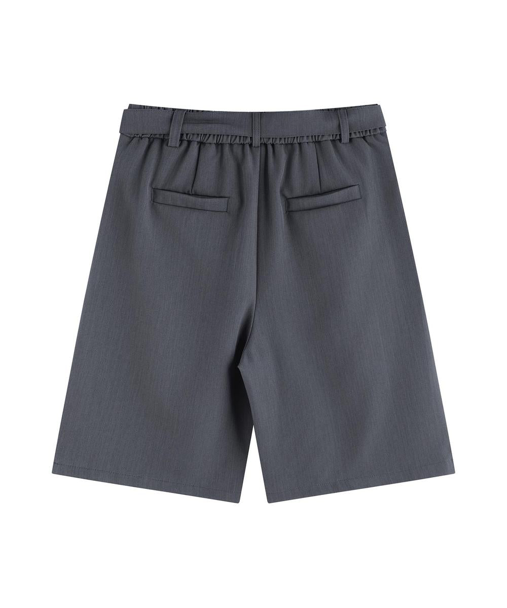 共布ベルト付きタックショートスラックスパンツ