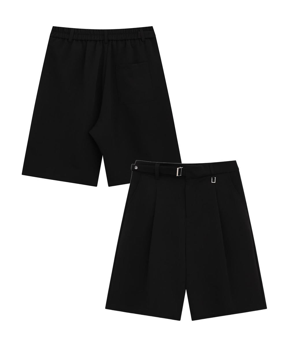 調節ベルト付きタックショートスラックスパンツ