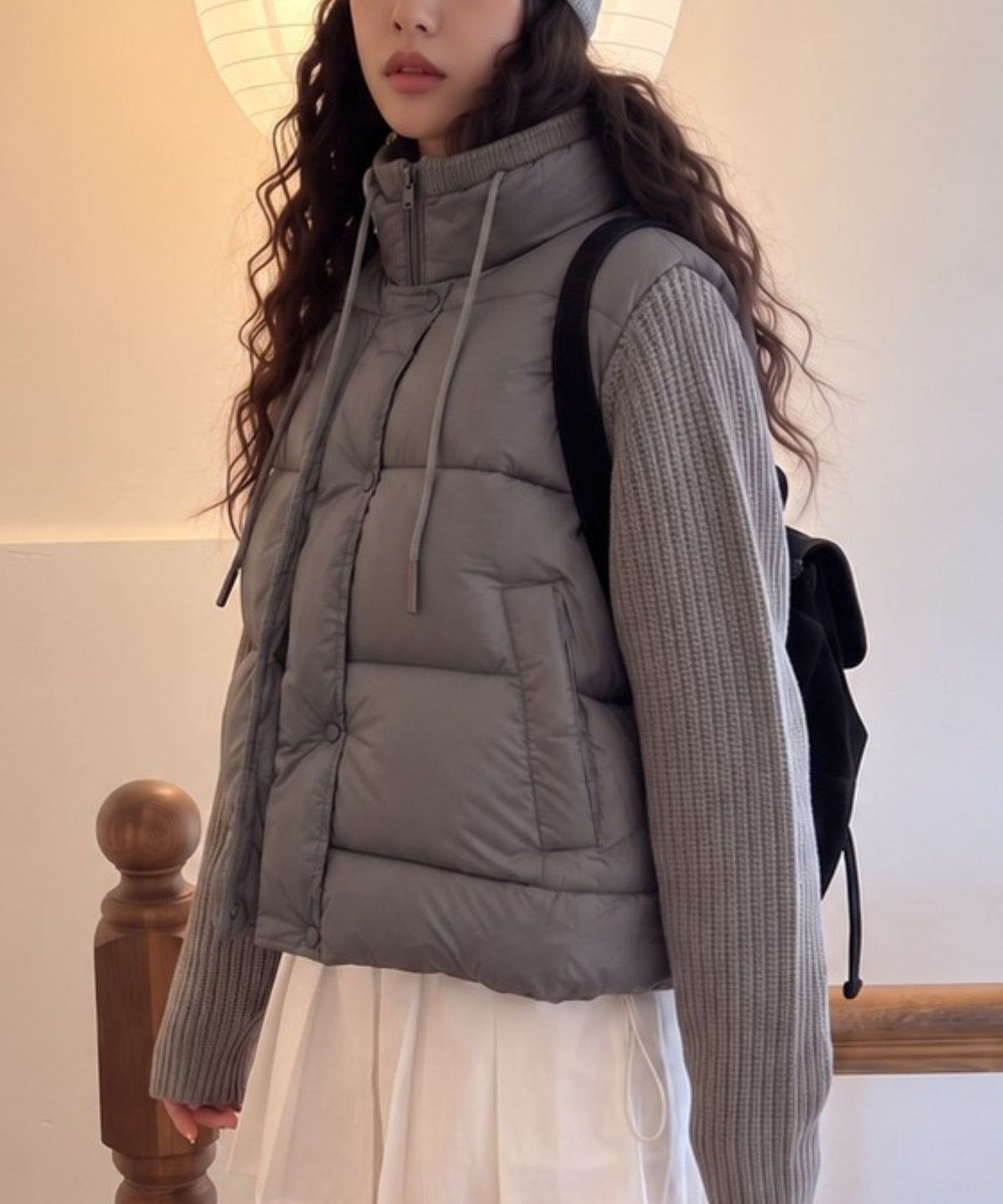 aimoha/ニット切替ハイネック中綿ジャケット