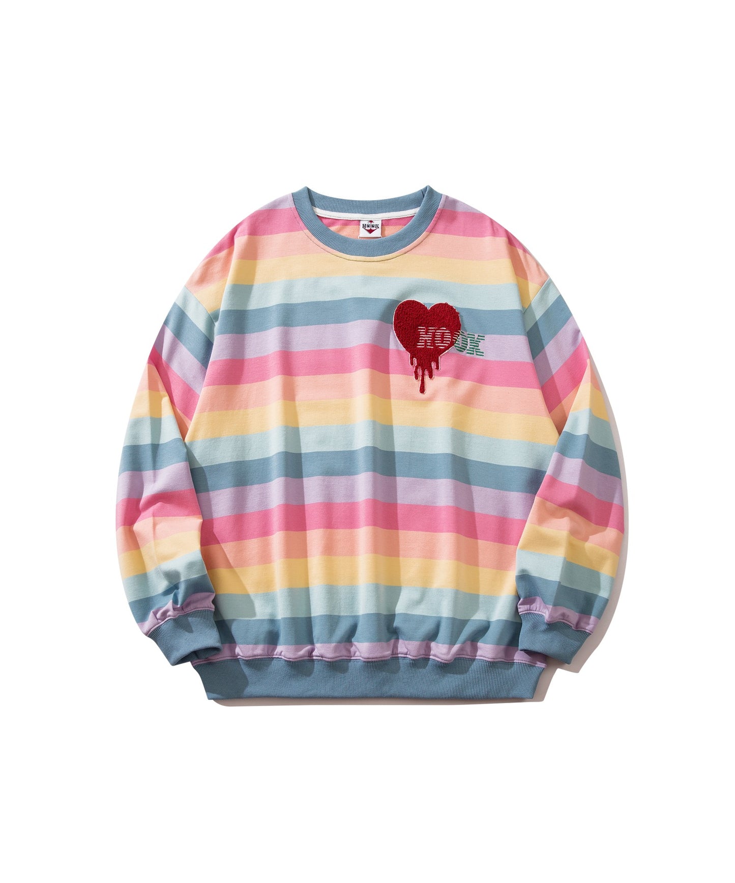 [HOOK -original-] Melting heart embroidery rainbow border ringer sweatshirt