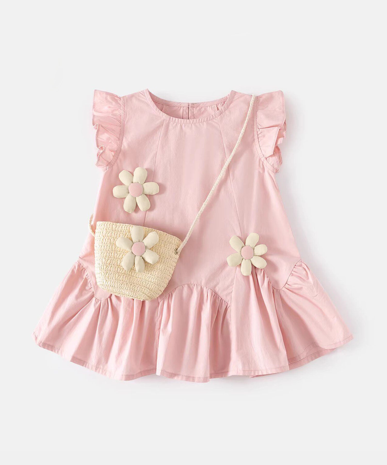 【aimoha-KIDS-】フラワーモチーフノースリーブワンピース（バッグ付き）(SS)