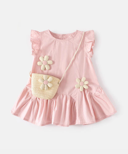 【aimoha-KIDS-】フラワーモチーフノースリーブワンピース（バッグ付き）(SS)