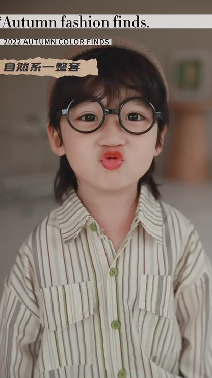 【aimoha-KIDS-】韓国子供服　ビッグポケットストライプシャツ