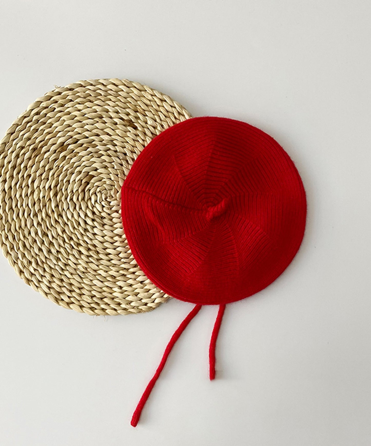【aimoha-KIDS-】紐付きニット編みベレー帽