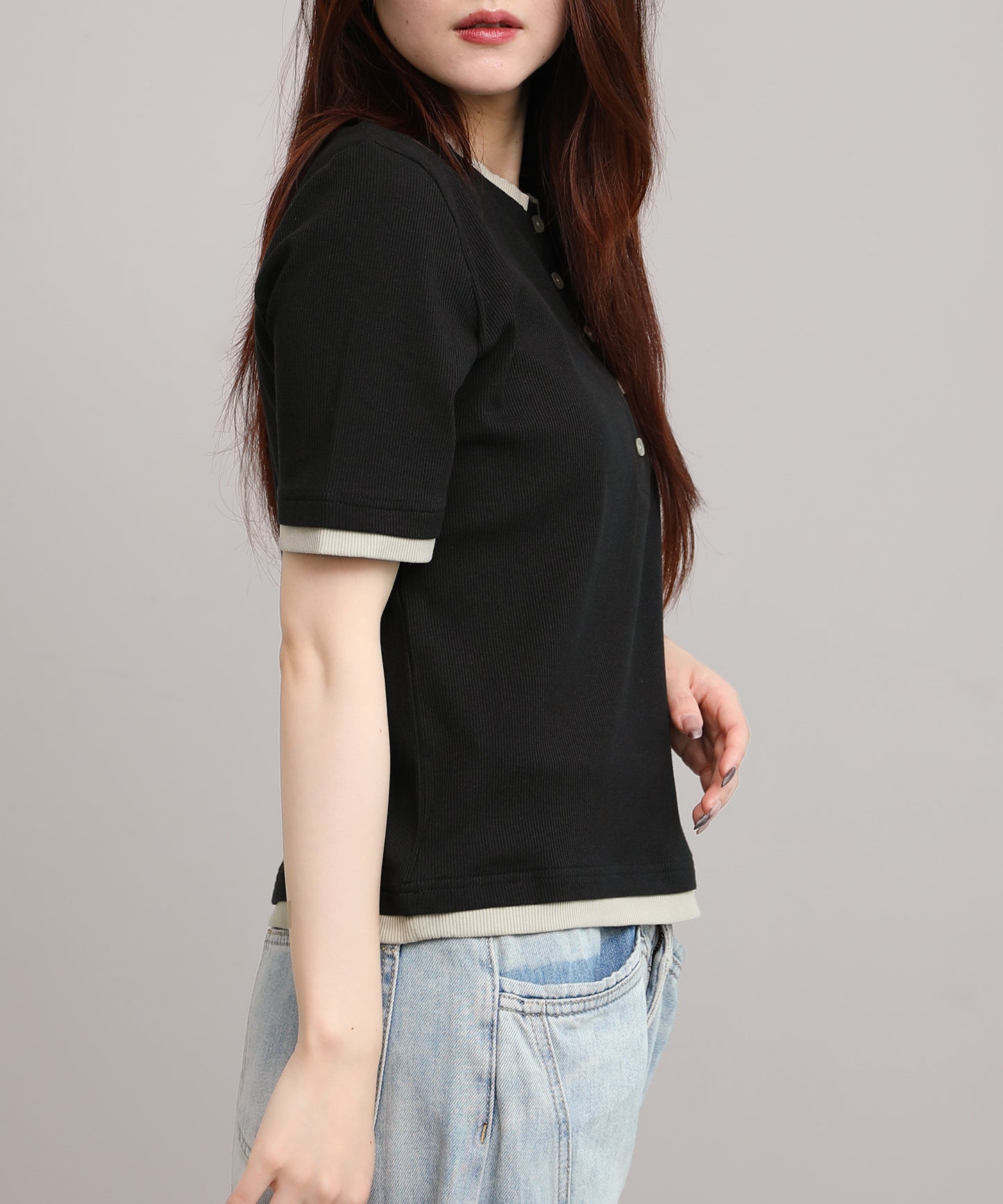 aimoha/バイカラーヘンリーTシャツ