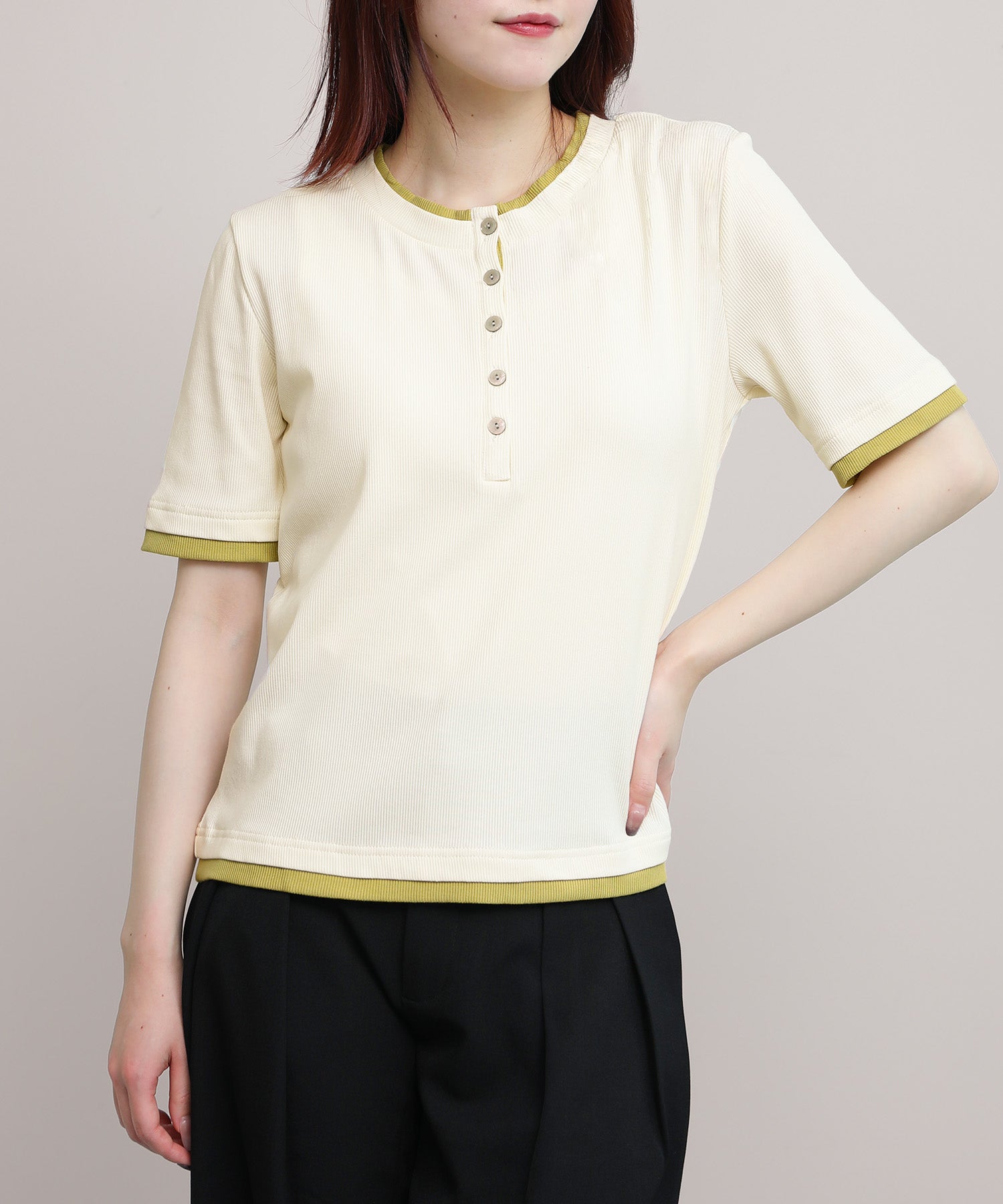 aimoha/バイカラーヘンリーTシャツ