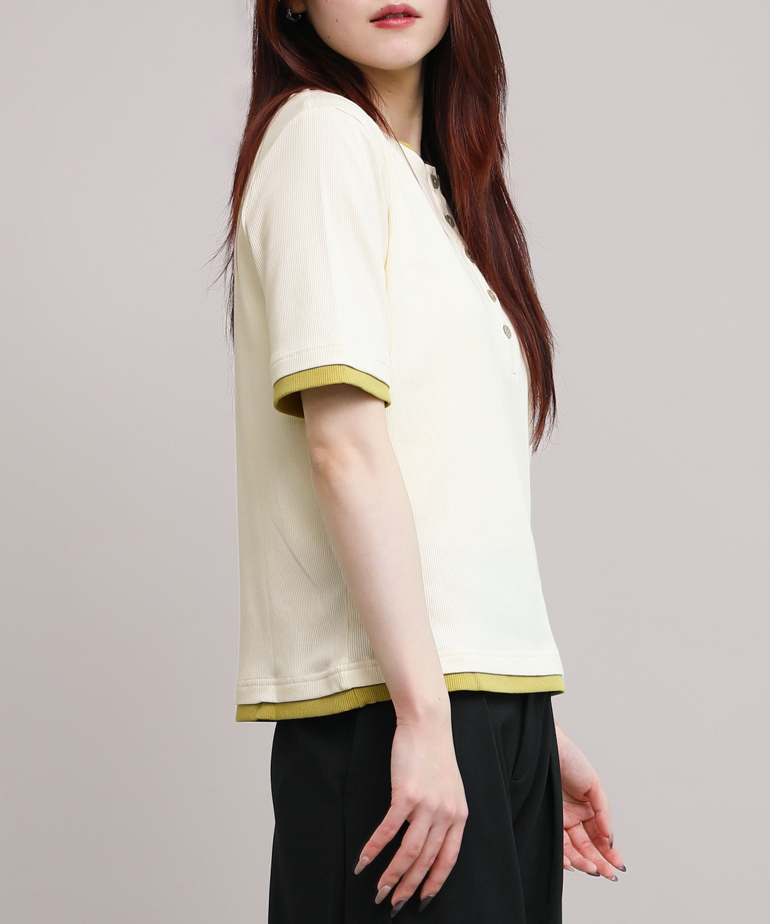 aimoha/バイカラーヘンリーTシャツ