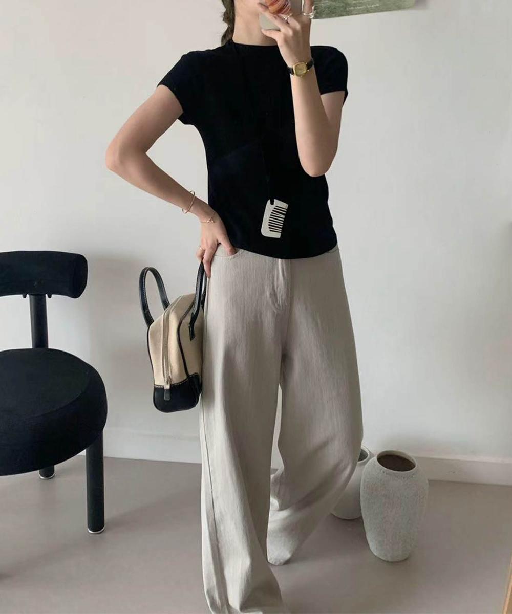 【aimoha】バックボタンデザイン半袖ハイネックトップス