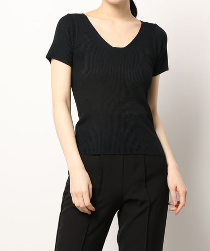 [Jasmine] Simple plain V-neck short sleeve knit tops