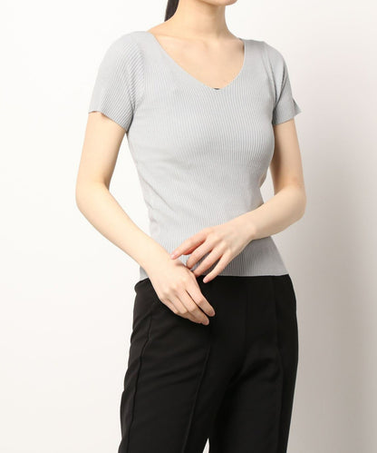 [Jasmine] Simple plain V-neck short sleeve knit tops