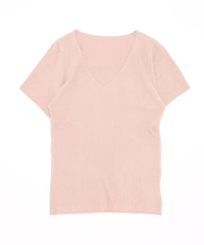 [Jasmine] Simple plain V-neck short sleeve knit tops