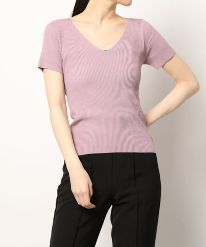 [Jasmine] Simple plain V-neck short sleeve knit tops