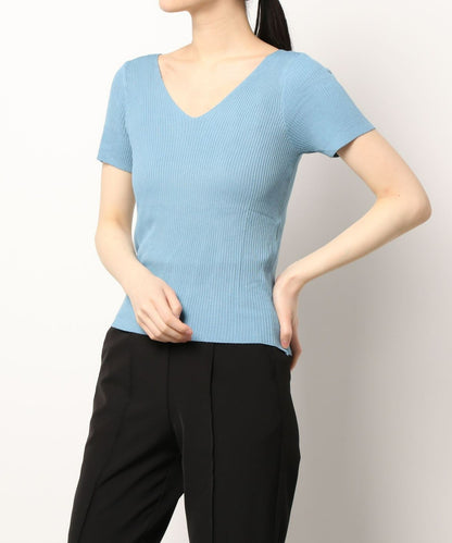 [Jasmine] Simple plain V-neck short sleeve knit tops