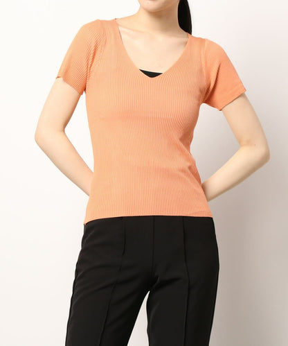 [Jasmine] Simple plain V-neck short sleeve knit tops