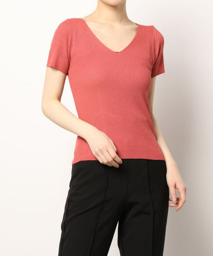 [Jasmine] Simple plain V-neck short sleeve knit tops