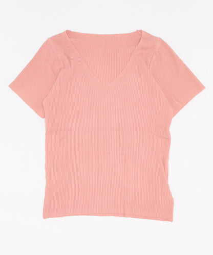 [Jasmine] Simple plain V-neck short sleeve knit tops