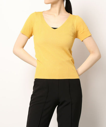 [Jasmine] Simple plain V-neck short sleeve knit tops