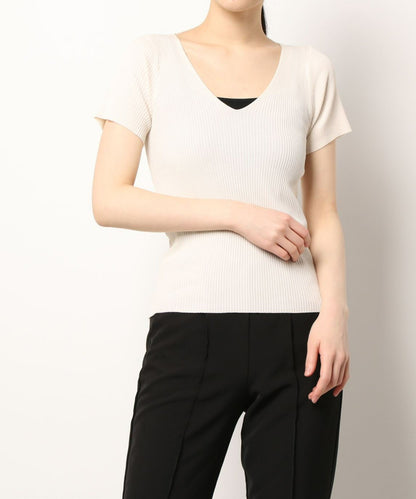 [Jasmine] Simple plain V-neck short sleeve knit tops