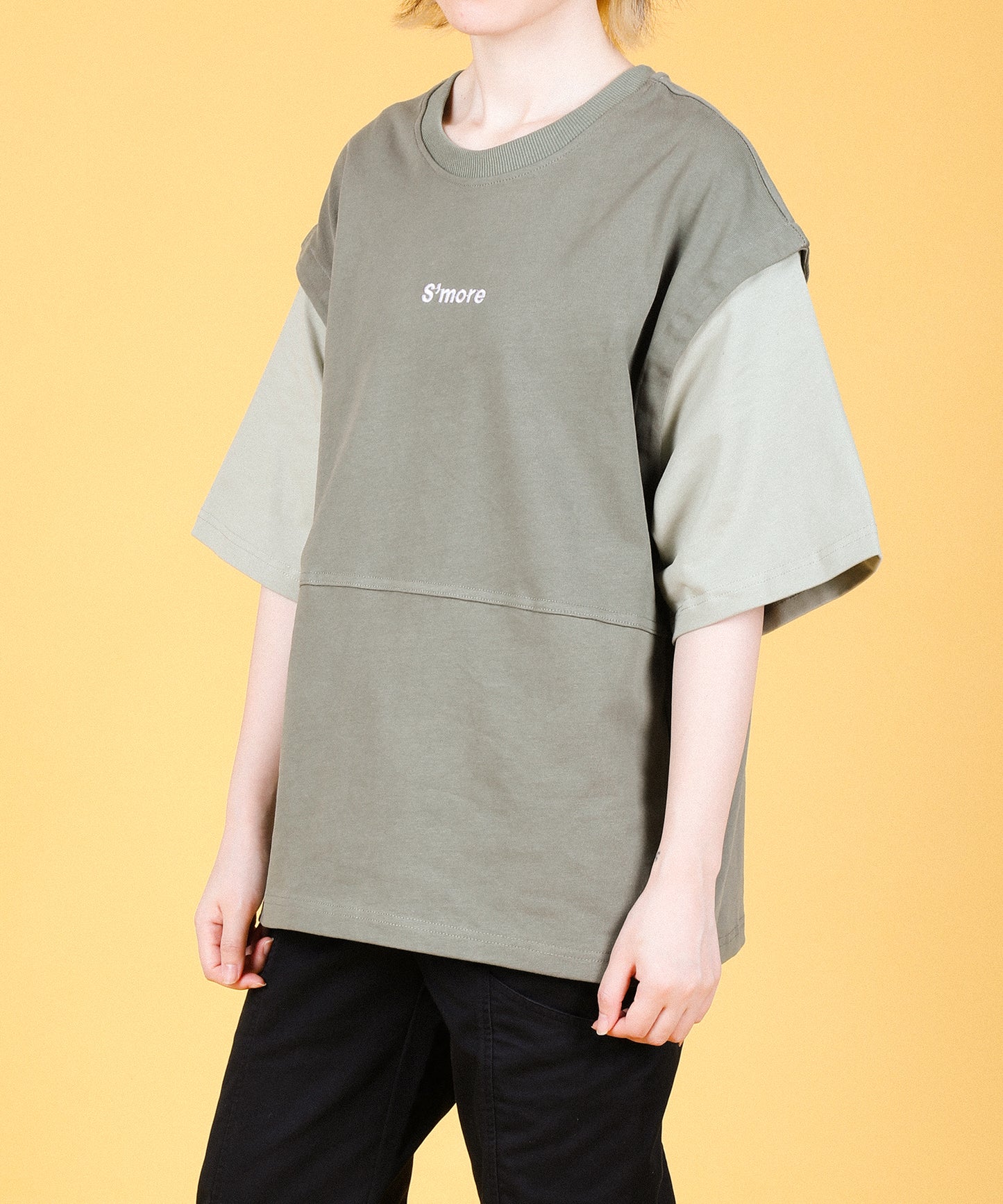 2WAY REMOVABLE SLEEVE COTTON CREW NECK BIG S/S T-SHIRT