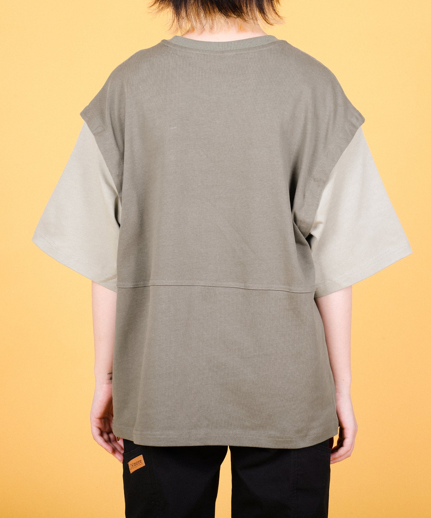 2WAY REMOVABLE SLEEVE COTTON CREW NECK BIG S/S T-SHIRT