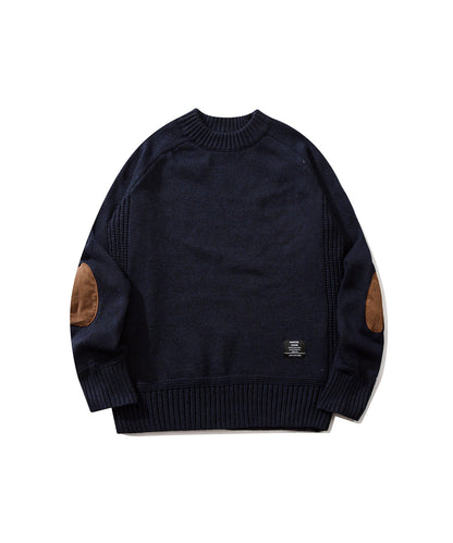 【aimoha Men's 】モックネックエルボーパッチ ニットセーター