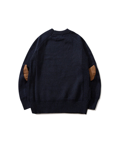 【aimoha Men's 】モックネックエルボーパッチ ニットセーター