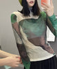 アート配色透け感カットソー
