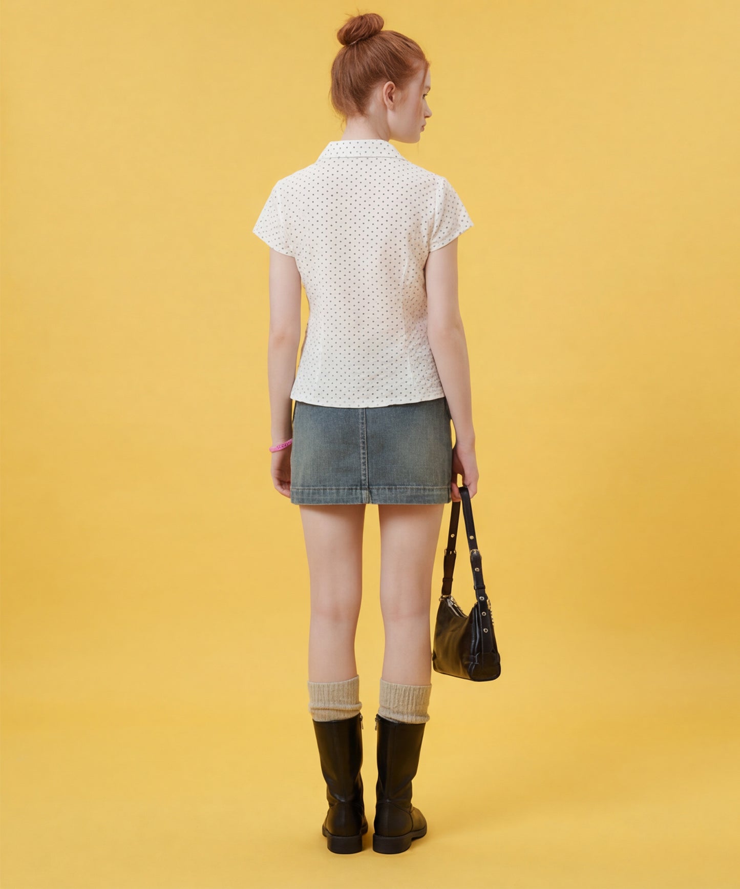 HOOK for girls　ドット柄 アシンメトリーサイドリボン 半袖シャツ (SS)