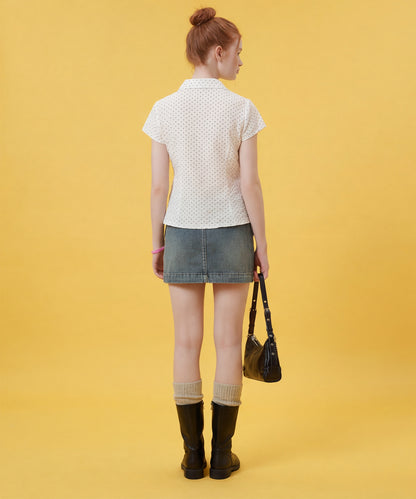 HOOK for girls　ドット柄 アシンメトリーサイドリボン 半袖シャツ (SS)