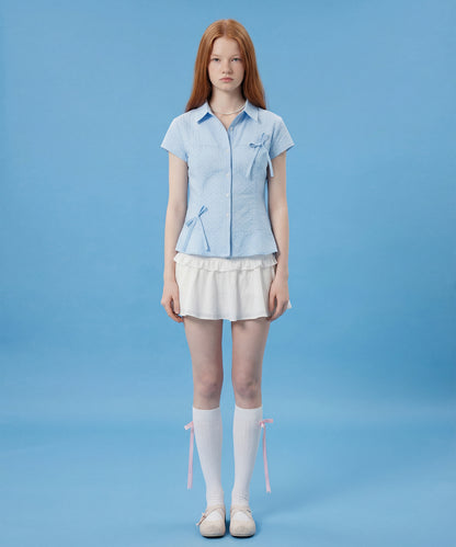 HOOK for girls　ドット柄 アシンメトリーサイドリボン 半袖シャツ (SS)