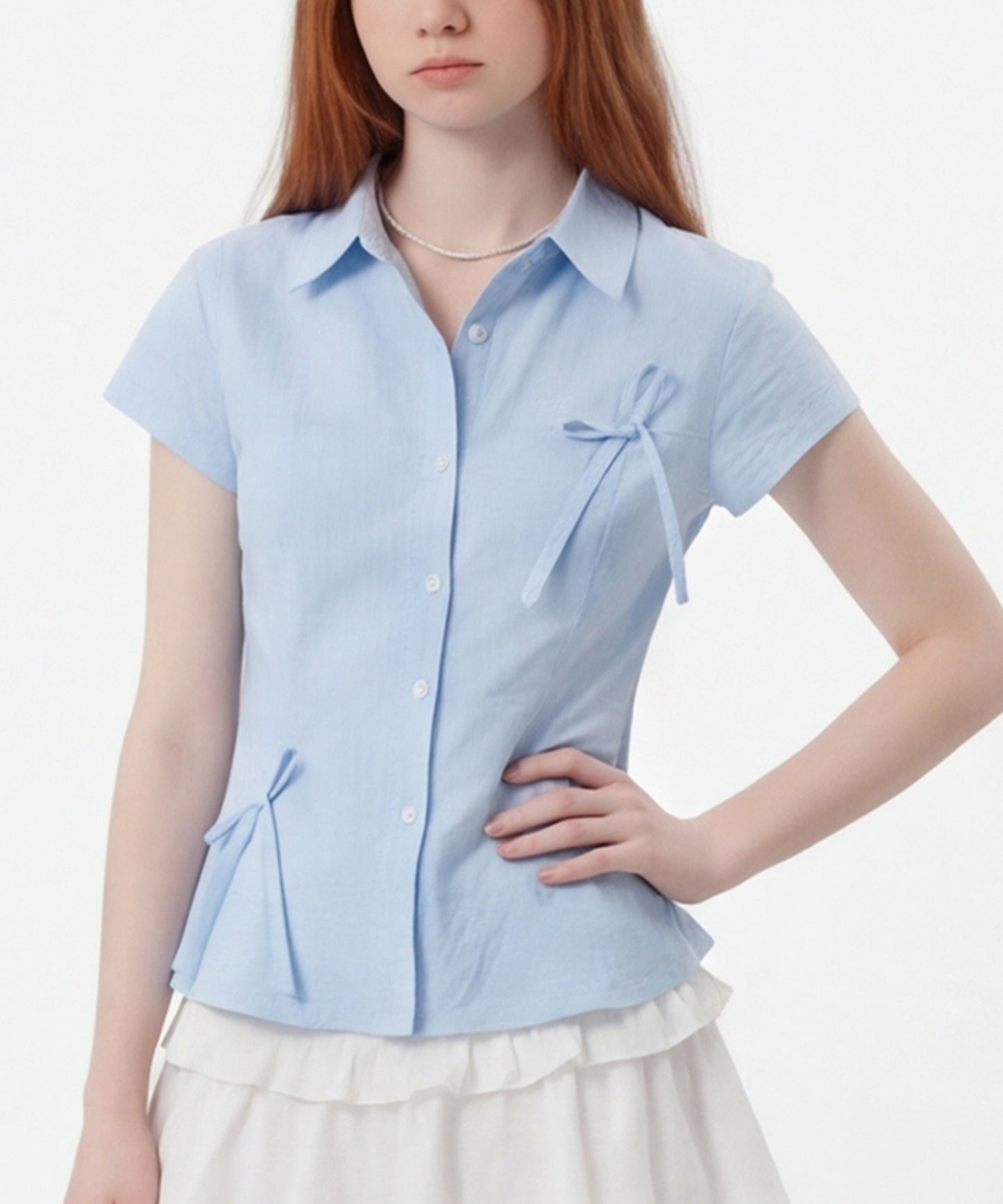 HOOK for girls　ドット柄 アシンメトリーサイドリボン 半袖シャツ (SS)