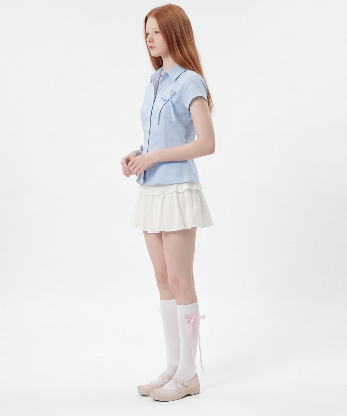 HOOK for girls　ドット柄 アシンメトリーサイドリボン 半袖シャツ (SS)
