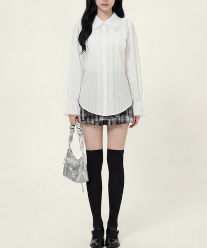 HOOK for girls　レースストライプシアー長袖ブラウス