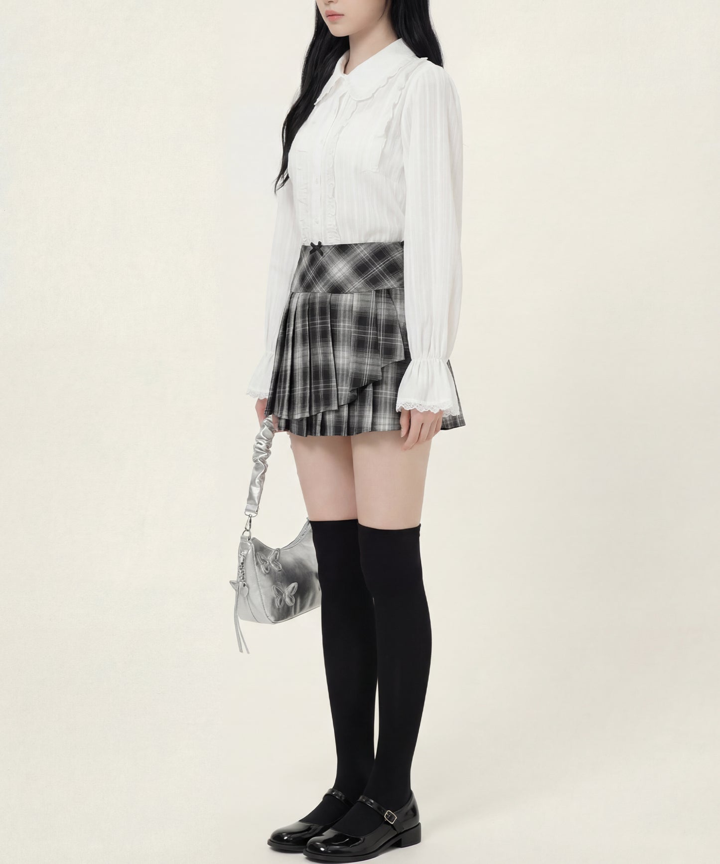 HOOK for girls　レースストライプシアー長袖ブラウス