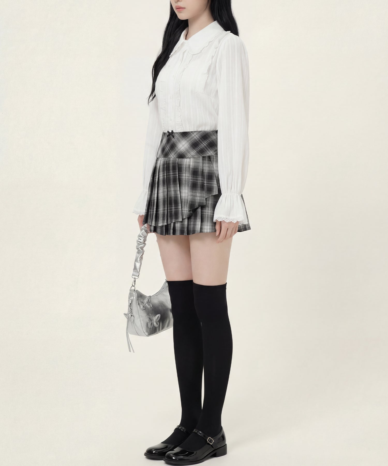 HOOK for girls　レースストライプシアー長袖ブラウス