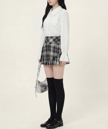 HOOK for girls　レースストライプシアー長袖ブラウス