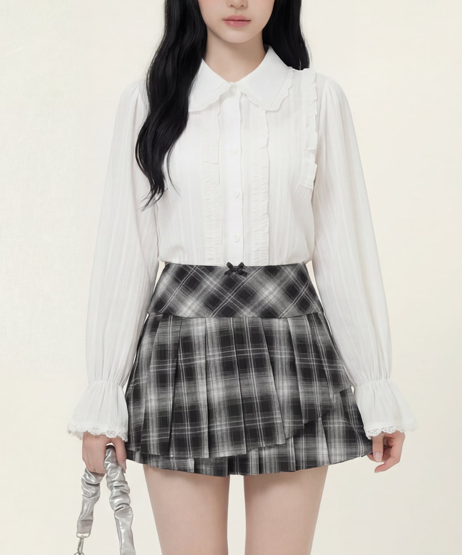 HOOK for girls　レースストライプシアー長袖ブラウス