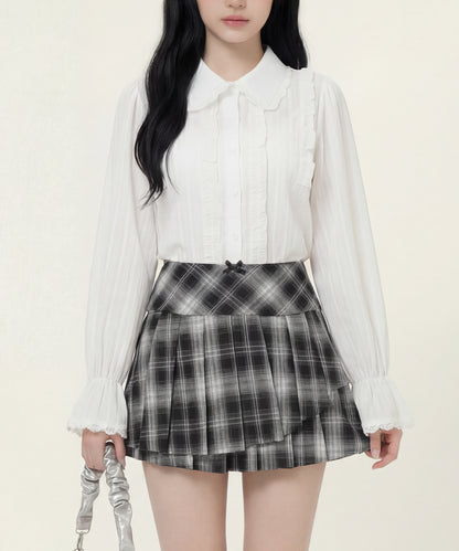 HOOK for girls　レースストライプシアー長袖ブラウス