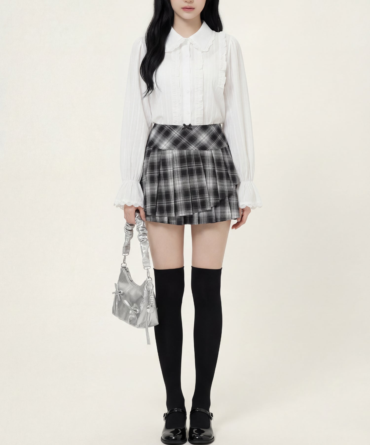 HOOK for girls　レースストライプシアー長袖ブラウス