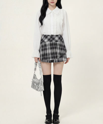 HOOK for girls　レースストライプシアー長袖ブラウス