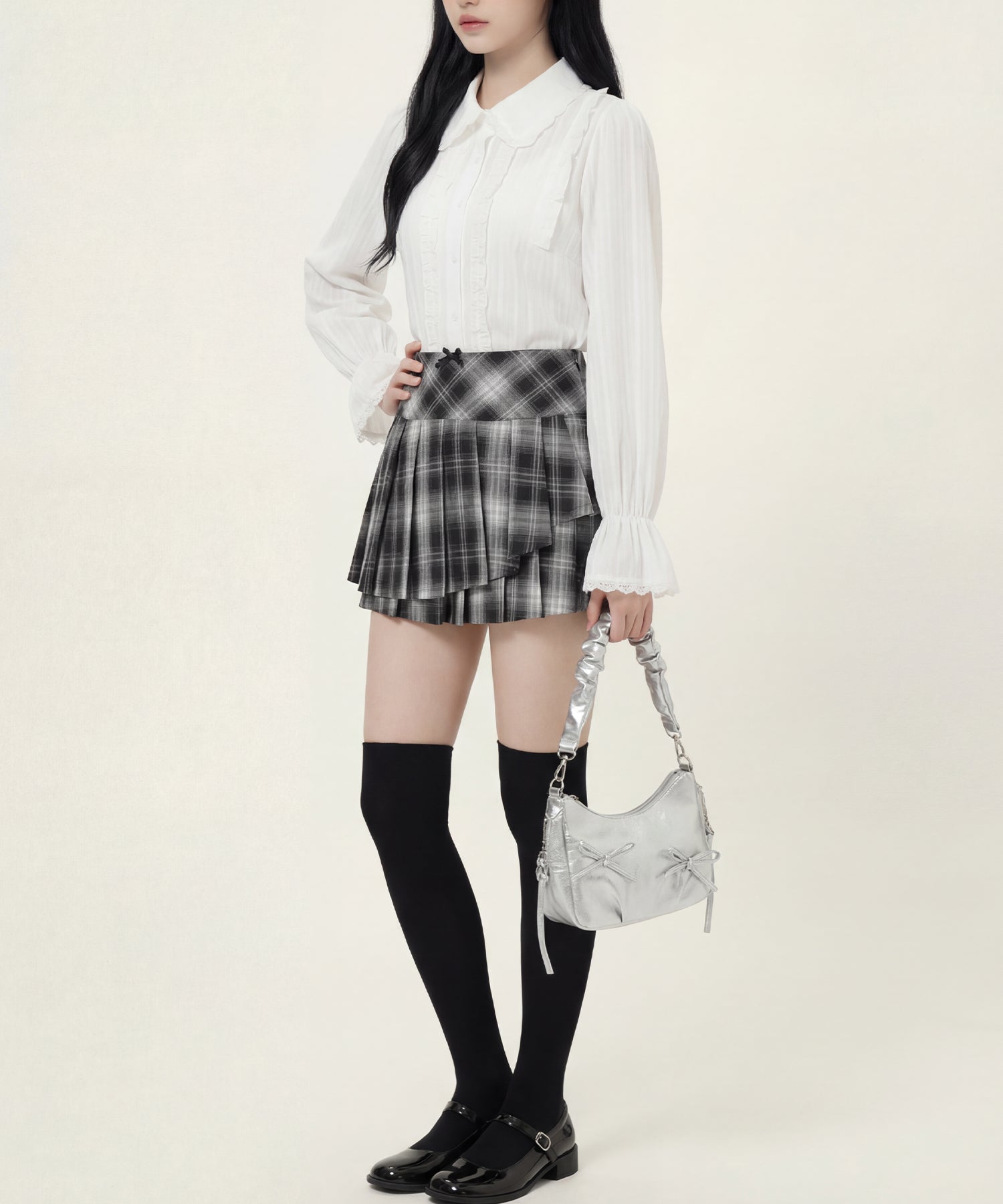 HOOK for girls　レースストライプシアー長袖ブラウス