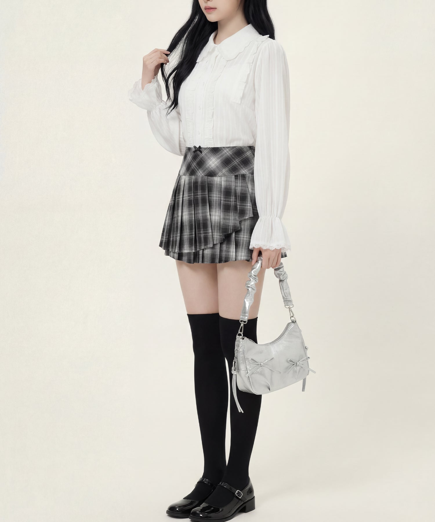 HOOK for girls　レースストライプシアー長袖ブラウス