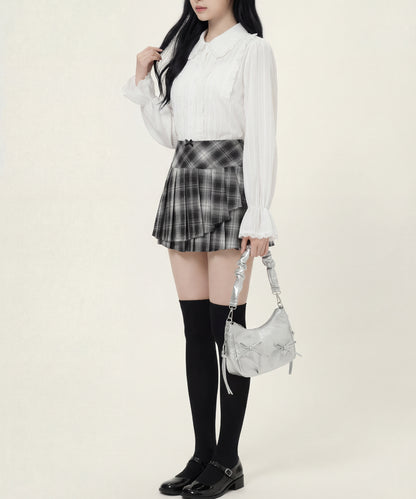 HOOK for girls　レースストライプシアー長袖ブラウス