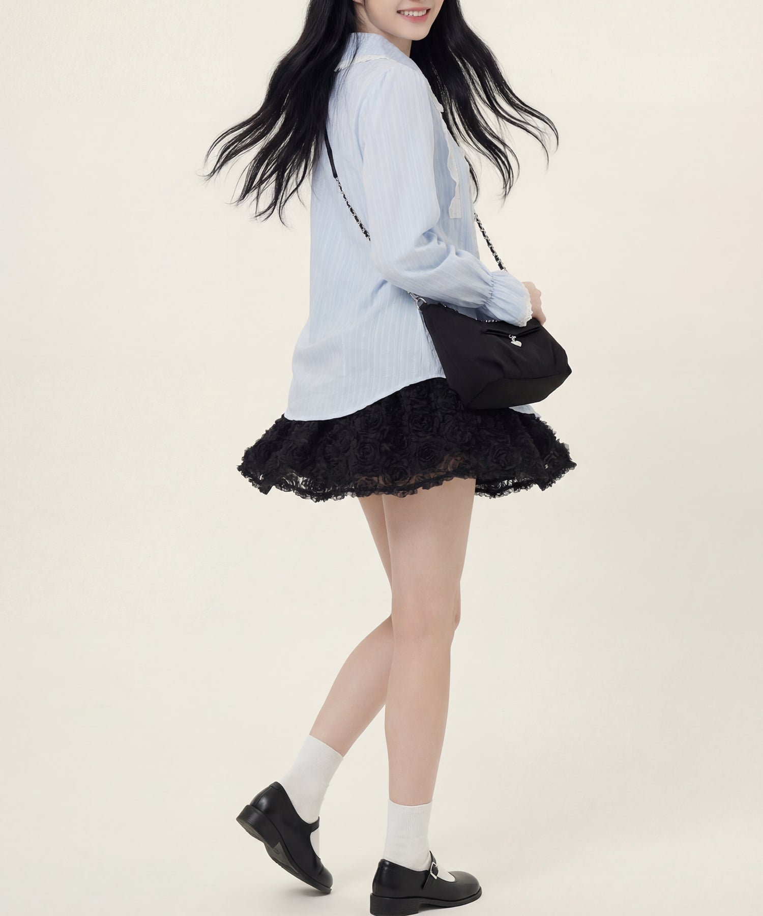 HOOK for girls　レースストライプシアー長袖ブラウス