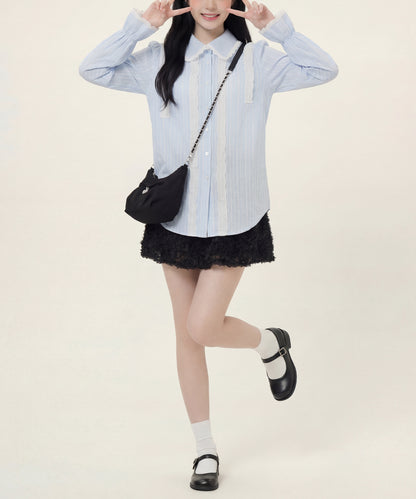 HOOK for girls　レースストライプシアー長袖ブラウス