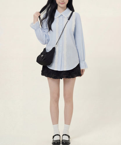 HOOK for girls　レースストライプシアー長袖ブラウス